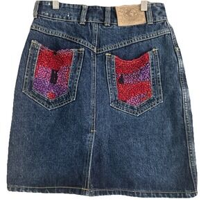 Vintage Y2K Oxygen Dark Wash Jean Skirt Valentines Pocket Detail Size: 29 inch/M